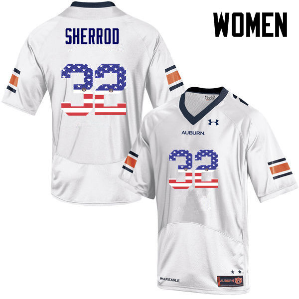 Auburn Tigers Women's Sam Sherrod #32 White Under Armour Stitched College USA Flag Fashion NCAA Authentic Football Jersey DBR2274DT